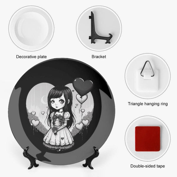 Gothic Girl With Heart Balloon Ceramic Decorative Plates