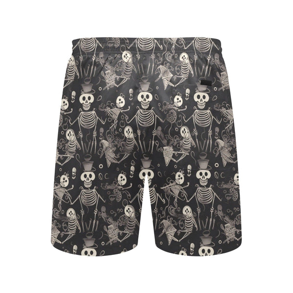 Men's Skull Skeleton Mid-Length Beach Shorts