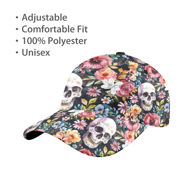 Skull Flowers Comfortable Fit Adjustable Hat All Over Print Dad Cap