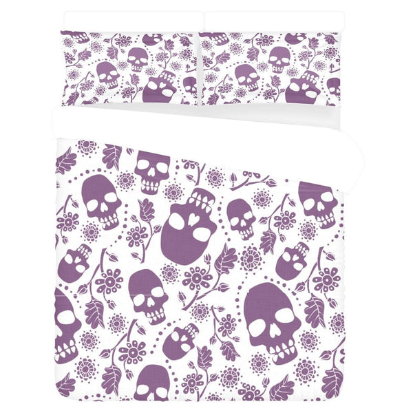 Purple Skulls Floral 3-Piece Bedding Set