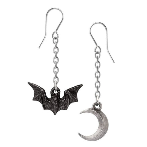 Enchanting Bat & Cresent Moon Lunatious Dropper Earrings