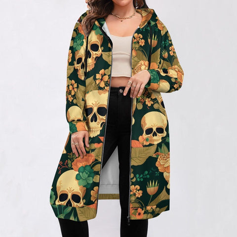 Women’s Skull Floral Print Gothic Punk Alternative Fashion Cozy Long Hoodie