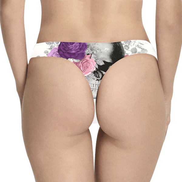 Women's Puprle Pink Floral Skull Classic Thong