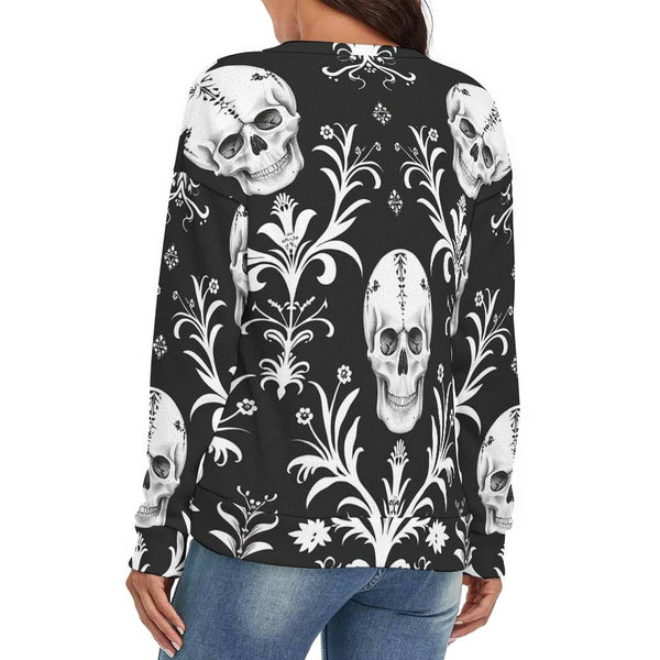 Women's V-Neck Skull Style Long Sleeve Sweater