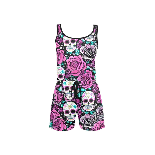 Be Beach-Ready In An Instant With This Awesome Women's Skull Pink Floral Short Romper