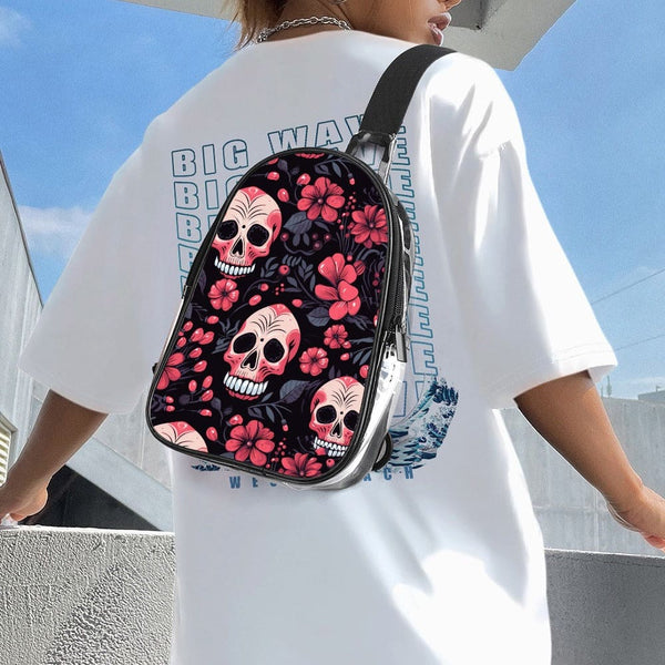 Pink Flowers Skulls Transparent Chest Bag