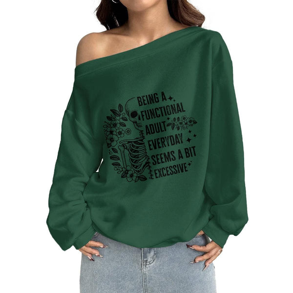 Women's Skull Being A Functional... Off-Shoulder Sweatshirt with Micro-Fleece Lining