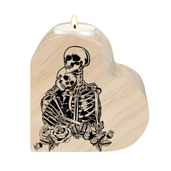 Skull Lovers Heart Shaped Candle Holder