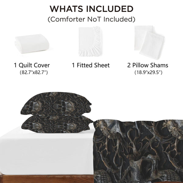 Thornbound Skull Bedding Set – 4 Piece Gothic Comforter Collection