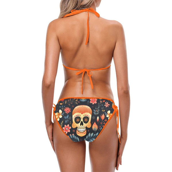 Brown Skulls Two Piece Bikini Swimsuit 10 Trim Colors