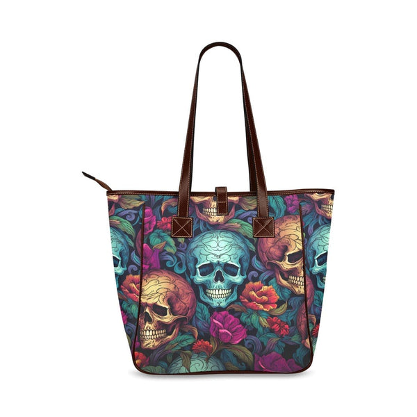Blue & Gold Skulls 👜💀 With Floral Pattern Classic Tote Bag