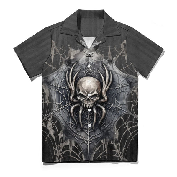Mens Skull Spider Black Cuban Collar Dress Shirt