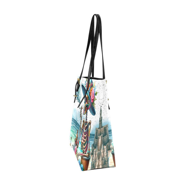 Tote Bag Features A Striking Skull Design Against A Stunning Beach Backdrop