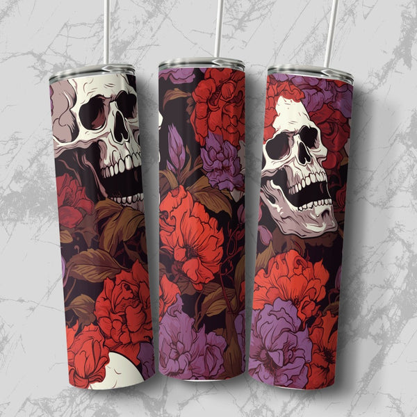 Purple Red Floral Skulls Stainless Steel 20oz Tumbler skull