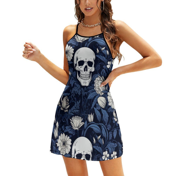 Women's Blue Floral Strappy Sling Dress