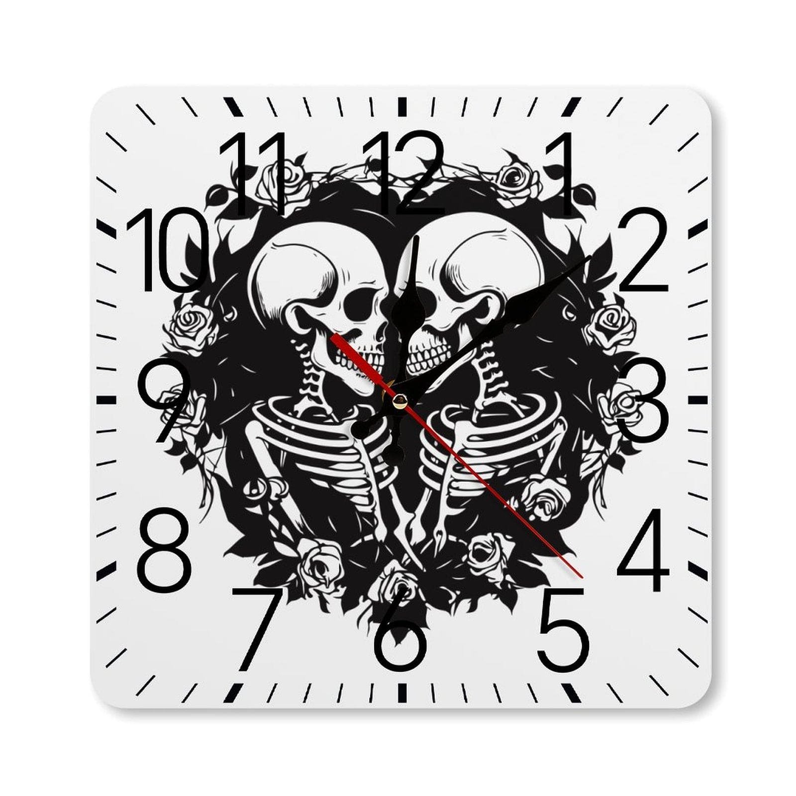 Two Skulls Square Wall Clock With Numbers