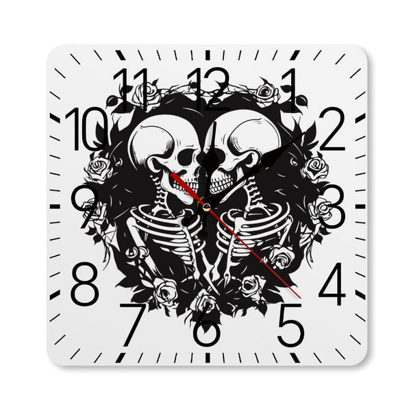 Two Skulls Square Wall Clock With Numbers
