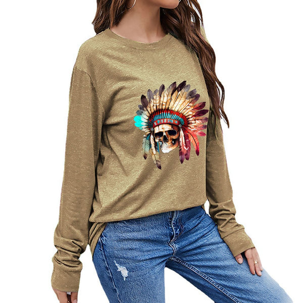 Step Out In Style With Our Women's Indian Skull Long Sleeve Top!