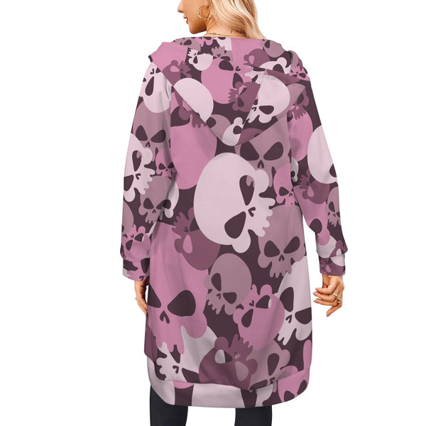 Women's Pink Camo Skull Long Hooded Coat