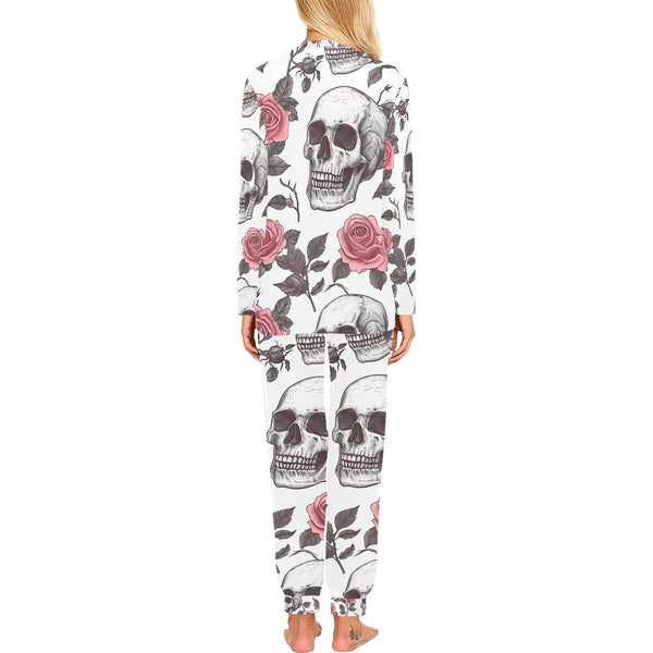 Women's skull Print With Pink Roses Pajama Set