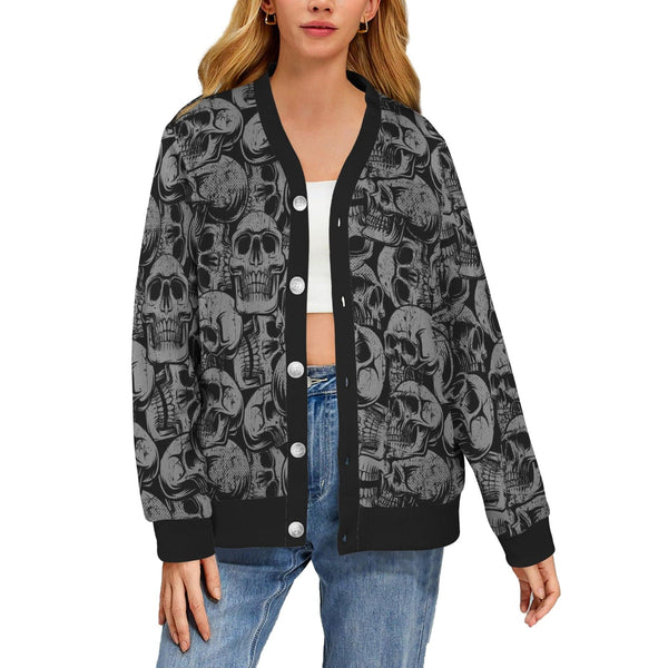 Black Skull Women's Ribbed Cardigan Sweater