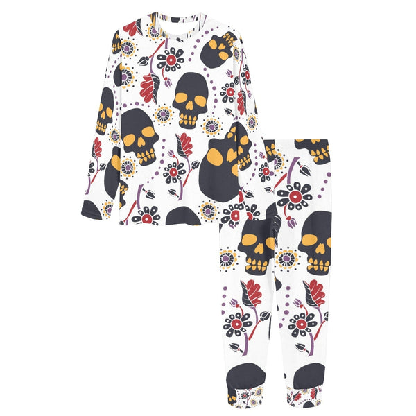 Women's Skull Brown Floral Print Pajama Set