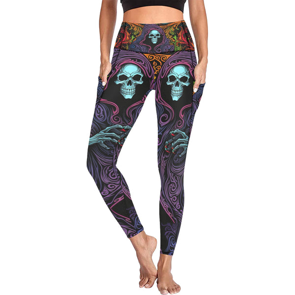 Women's Purple Color Hooded Skull Leggings With Pockets