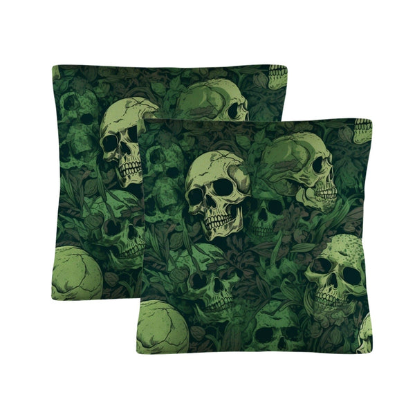 Green Skulls Linen Pillow Case 18"x18" 2-Pack