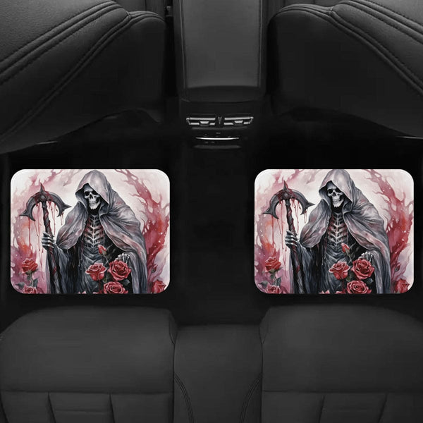 Grimreaper Skull Gothic Front And Rear Floor Mats For Autos