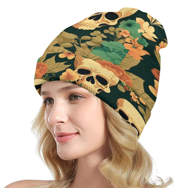 Women's Skull Floral Printed Knitted Hat
