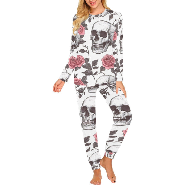 Women's skull Print With Pink Roses Pajama Set