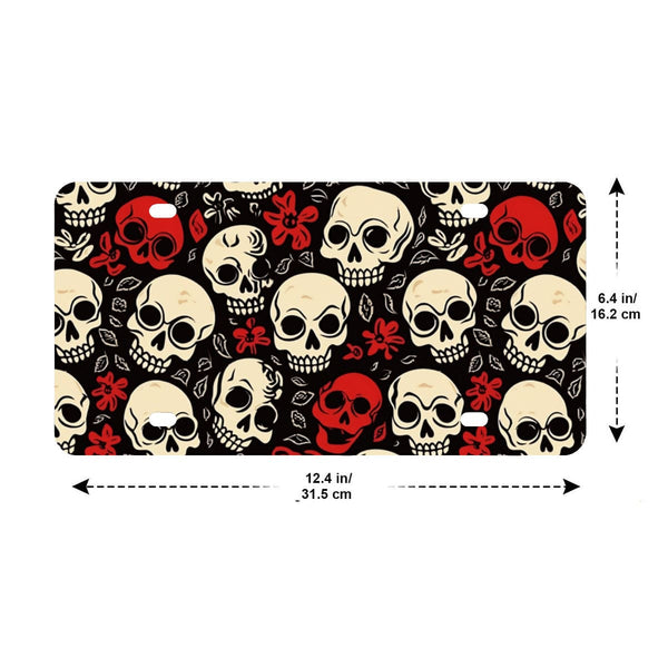 Red White Skulls License Plate Holder And Cover