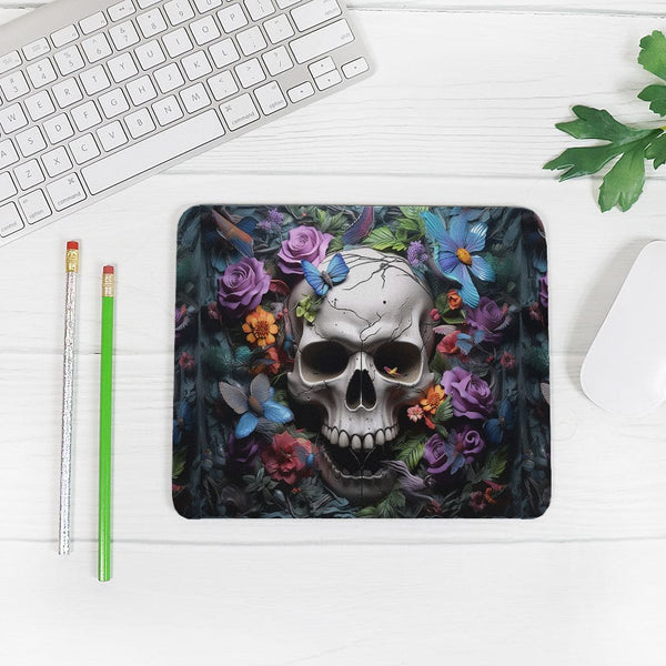 Skull Floral Butterflies Rectangle Mouse Pad