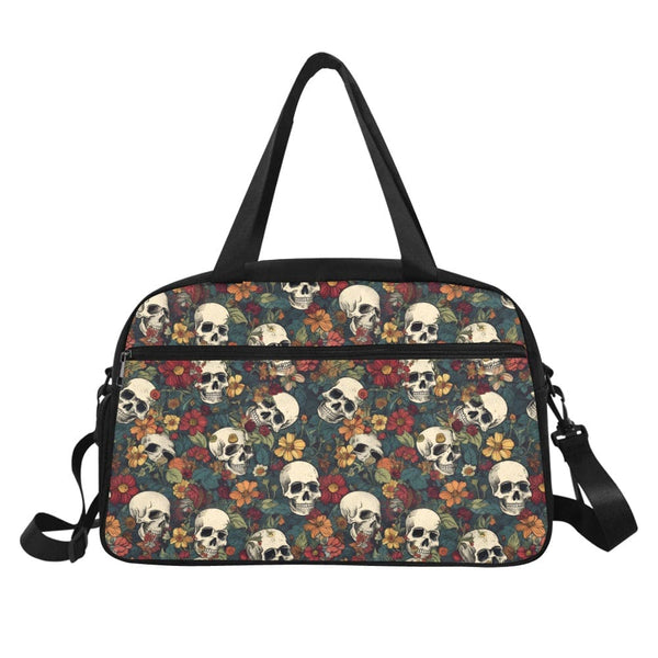 Skulls & Brown Floral Pattern Cross-body Travel Bag