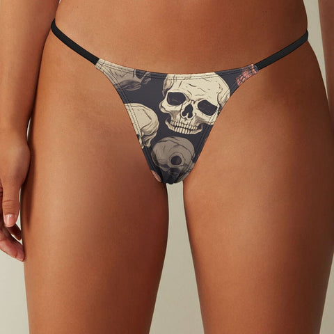 ROMWE Goth 3pcs Skull Print Edged Triangle Underwear