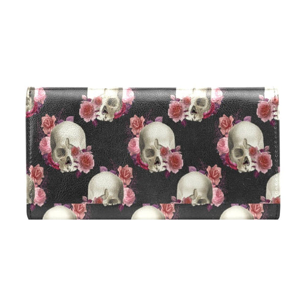 Women's pink Floral Skulls Trifold Wallet