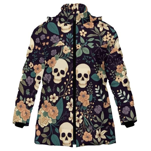 Women's Skull Floral Hooded Puffer Jacket