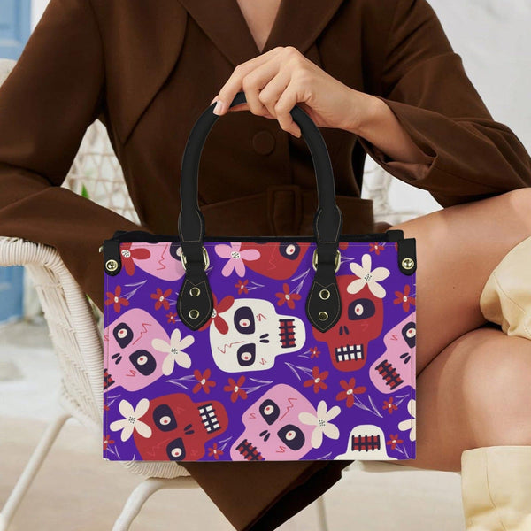 Pink Red Skulls Zipper Closure Handbag