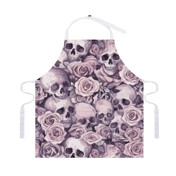 Skulls With Pink Roses Adult Apron with Pocket