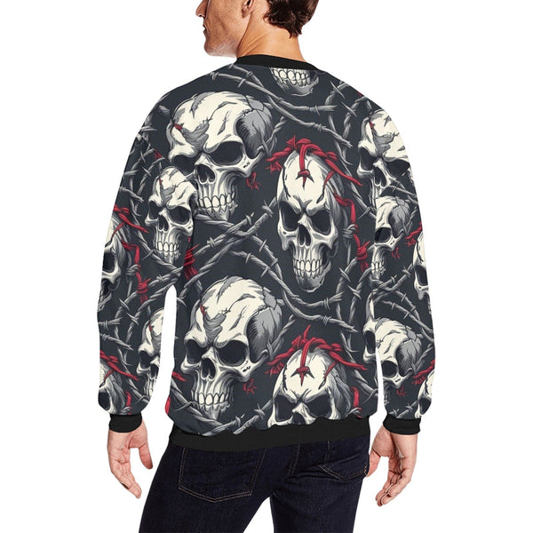 Men's Skulls In Barbed Wire Crew Neck Sweatshirt