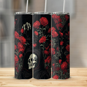 Red Flowers With Grim Reaper Stainless Steel 20oz Tumbler skull