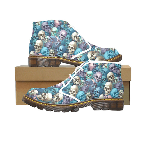 Women's Blue Purple Skulls Canvas Chukka Boots