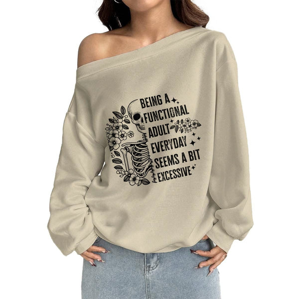 Women's Skull Being A Functional... Off-Shoulder Sweatshirt with Micro-Fleece Lining