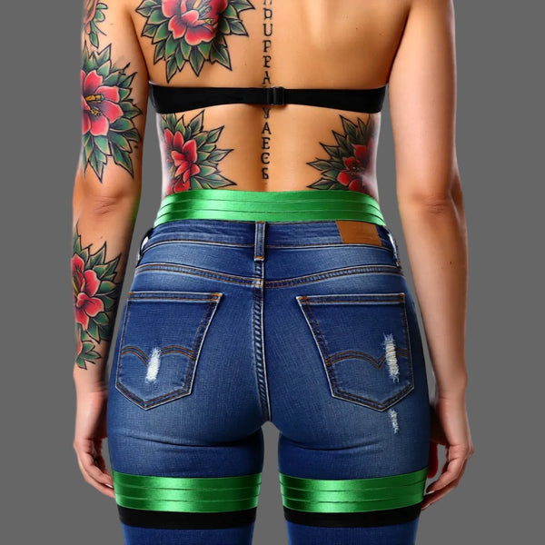 Women’s Goth High-Waist Green Garter Harness Belt – Adjustable Leg Harness Straps