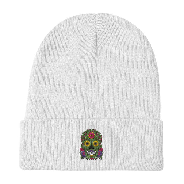 Skull Floral Embroidered Knit Beanie