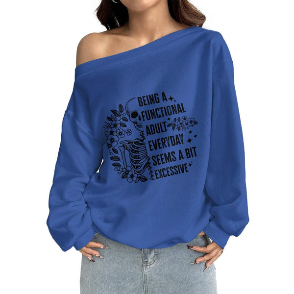 Women's Skull Being A Functional... Off-Shoulder Sweatshirt with Micro-Fleece Lining
