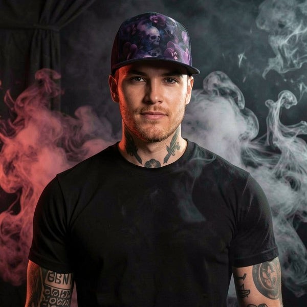 Purple Orchids Romantic Gothic Skull Hat
