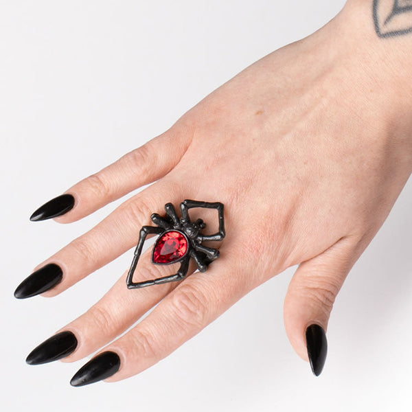 The Black Widow Crimson Crystal Spider Ring