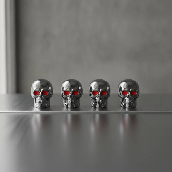 Gray Skull Red Eyes 4Pcs/Set Universal Stem Valve Caps, Attractive Dustproof Car Accessories