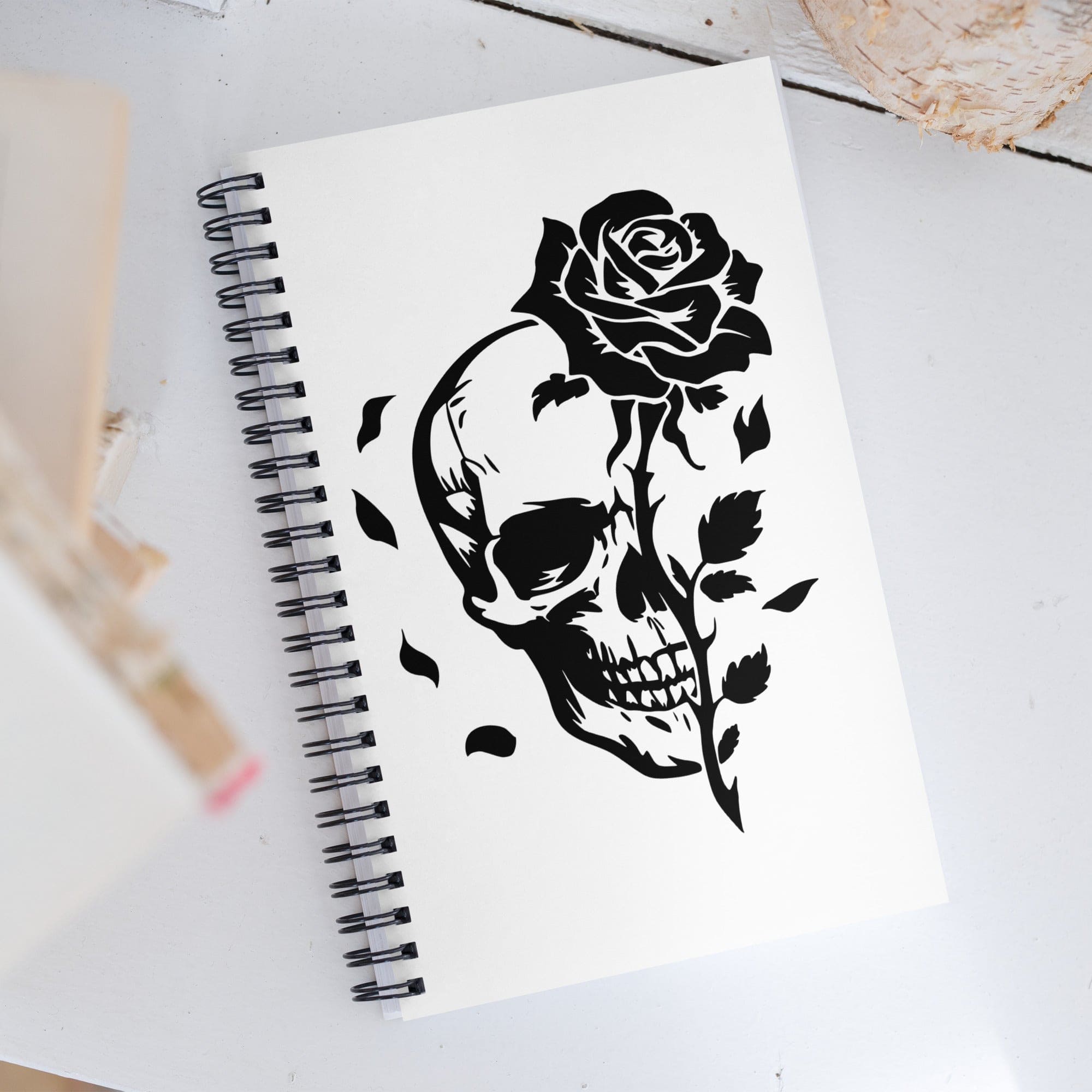 Skull With Black Rose Spiral notebook